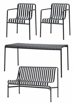 1 Palissade Bord , 2 Palissade Dining Armchair og 1 Palissade Dining Bench