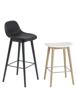 Fiber Bar Stool w/ Backrest - Wood Base