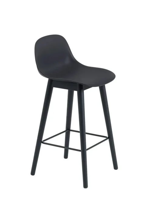 Fiber Bar Stool w/ Backrest - Wood Base