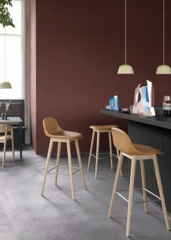 Fiber Bar Stool w/ Backrest - Wood Base