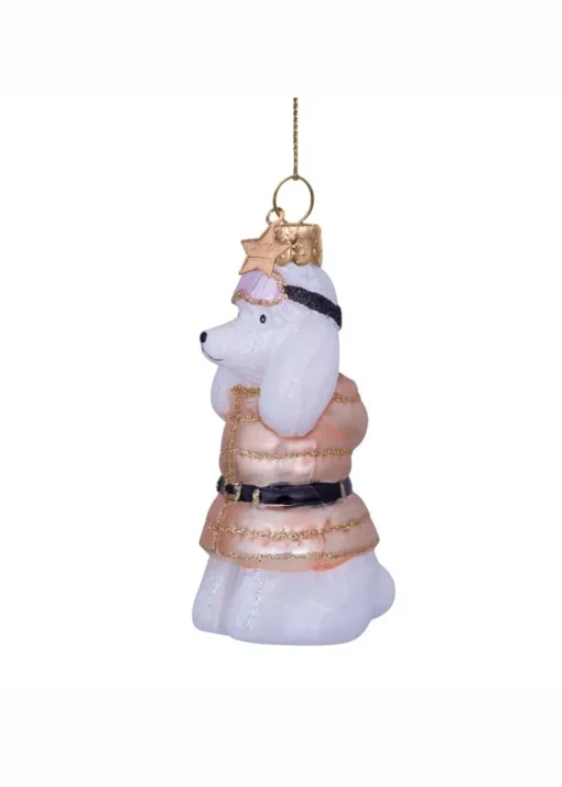 Ornament glass white poodle w/beige t-shirt