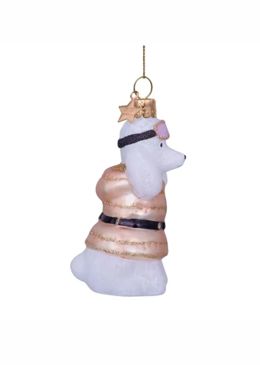 Ornament glass white poodle w/beige t-shirt