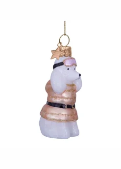 Ornament glass white poodle w/beige t-shirt