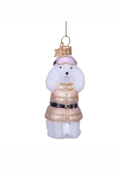 Ornament glass white poodle w/beige t-shirt