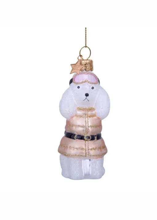 Ornament glass white poodle w/beige t-shirt