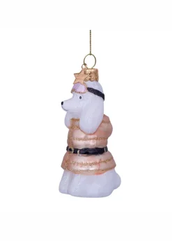 Ornament glass white poodle w/beige t-shirt