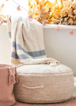 Washable Knitted Blanket Stripes Natural