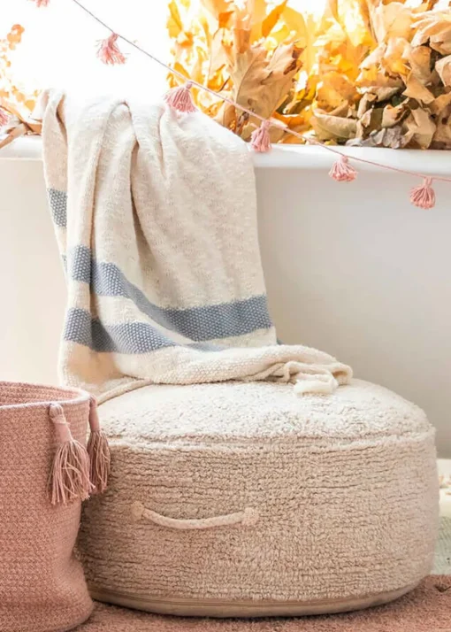 Washable Knitted Blanket Stripes Natural